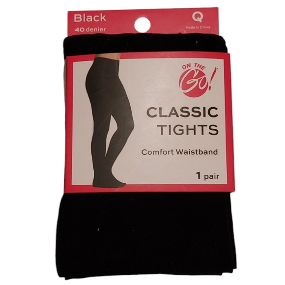 On The Go Black 40 Denier Appearance Classic Tights Comfort Waistband Plus Sz Q - Picture 1 of 5